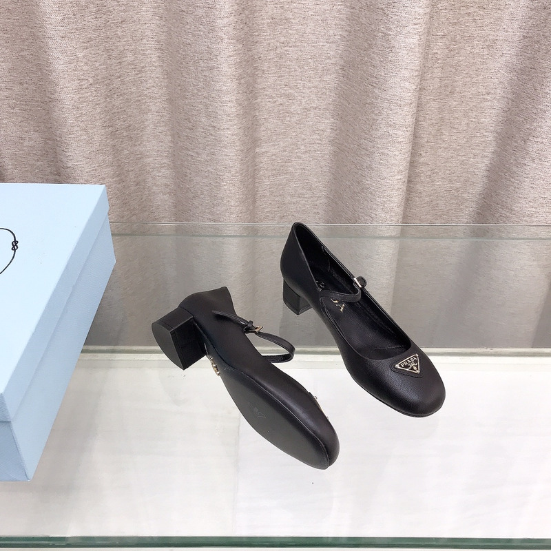 Pra*a nappa leather mary jane pumps black