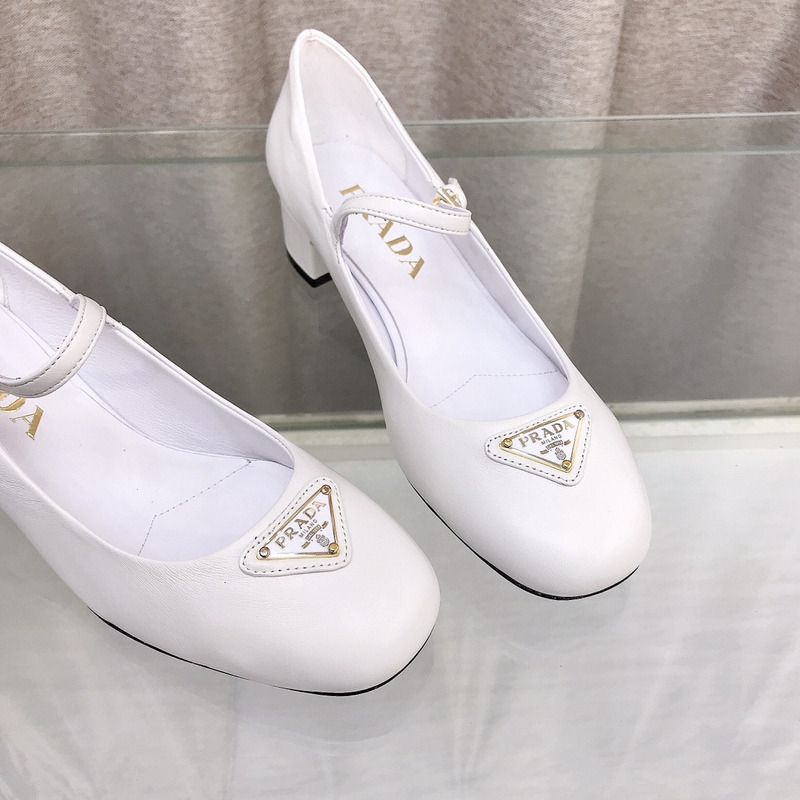 Pra*a nappa leather mary jane pumps white