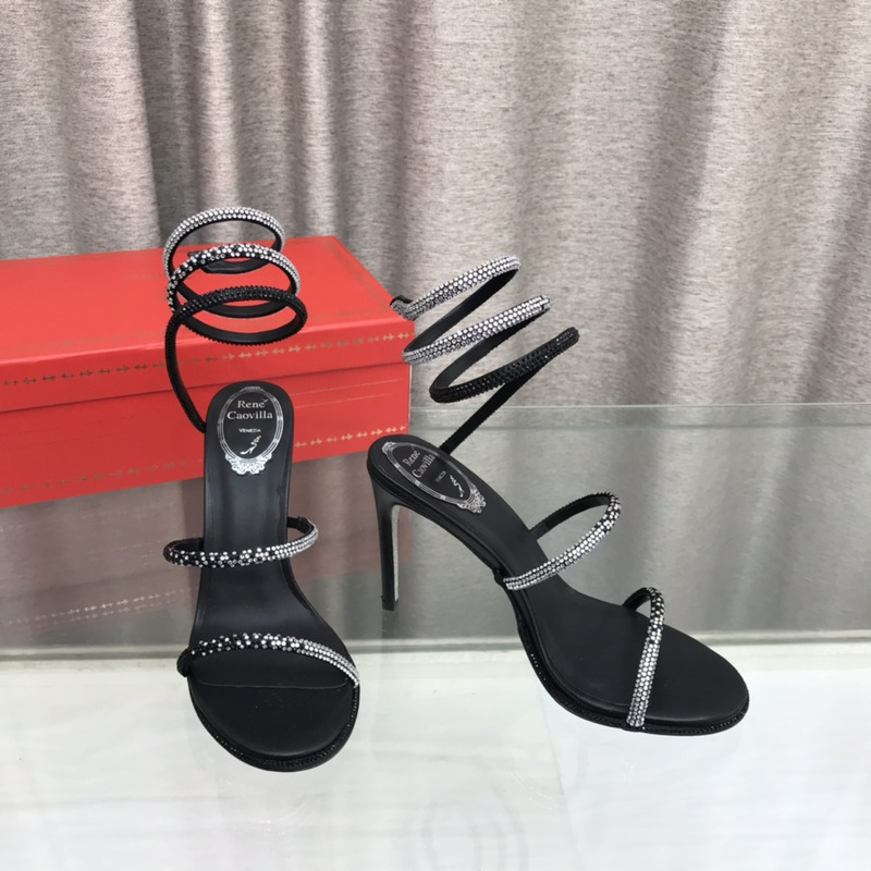 Rene Caovilla Cleo Sandal With Black And Silver Crystals 105
