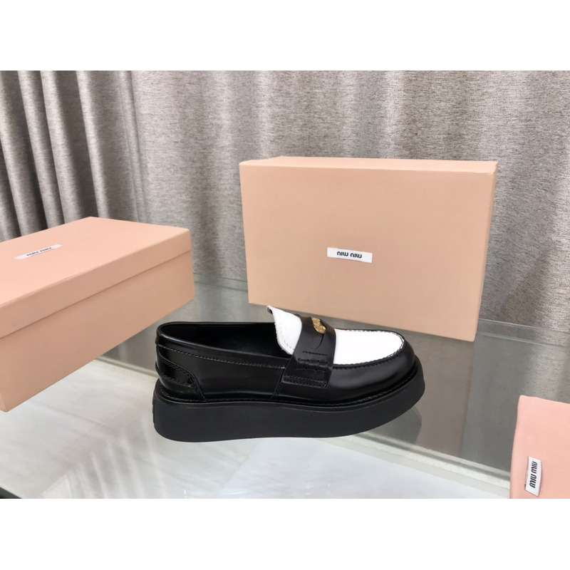 Miumiu Leather Penny Loafers Black And White