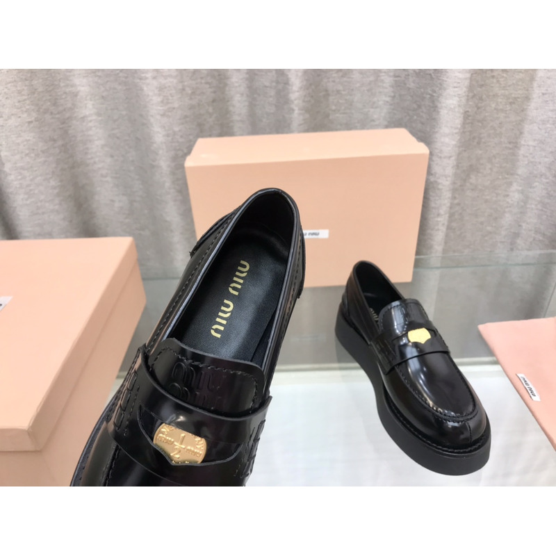 Miumiu Leather Penny Loafers Black