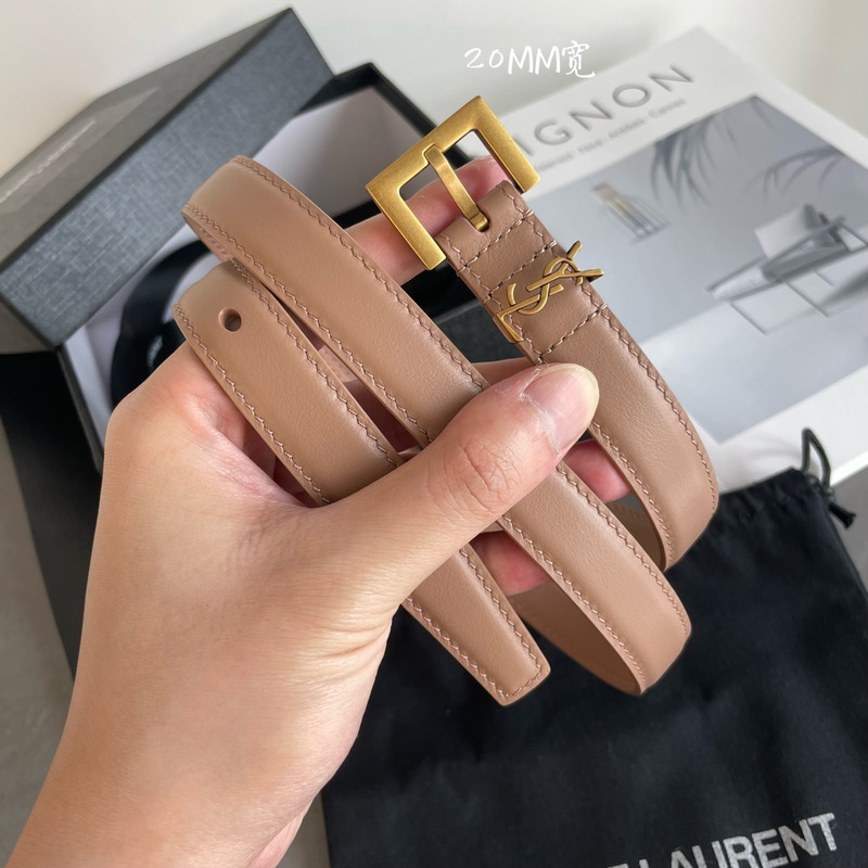 Saint Laurent Cassandre Thin Belt Beige