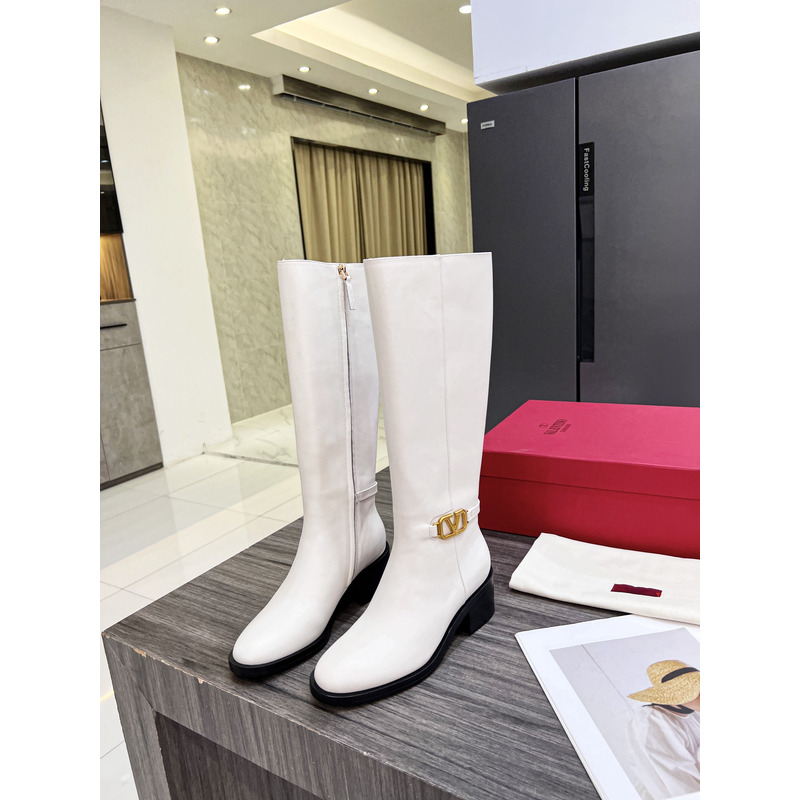 Valentino Vlogo Signature Calfskin High Boot White