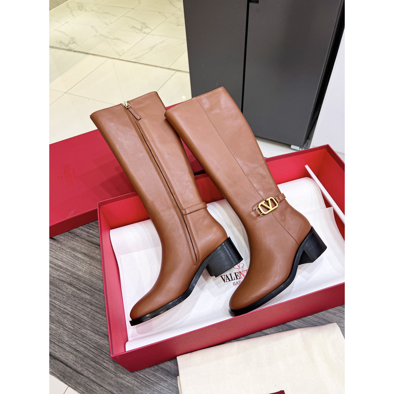 Valentino Vlogo Signature Calfskin High Boot Brown