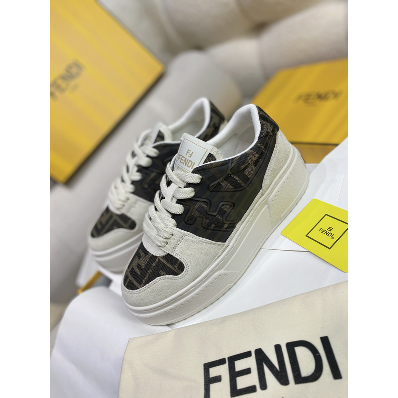 F**di match canvas and white suede platform low-tops