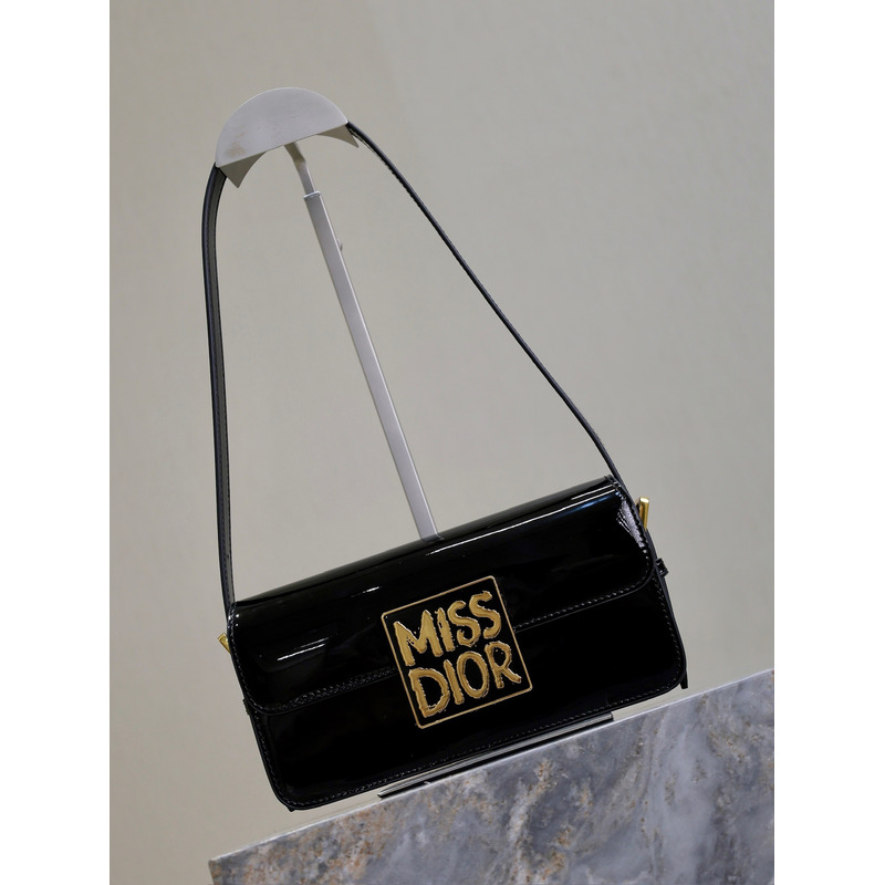 D*or miss D*or flap bag patent calfskin black