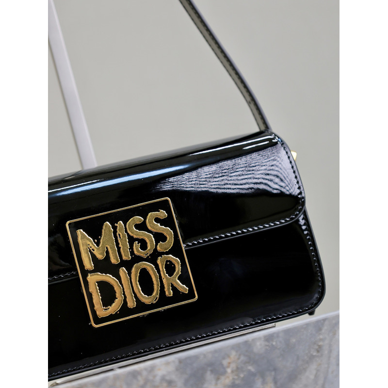 D*or miss D*or flap bag patent calfskin black
