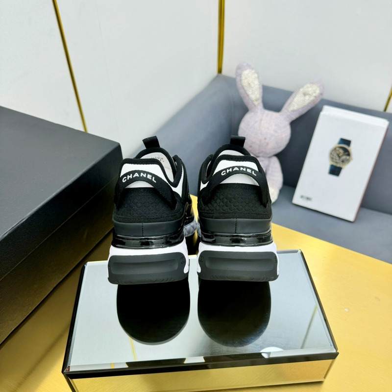 Ch*el sneakers silk cowhide & tarps black&white