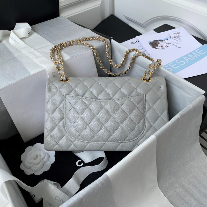 Ch*el medium caviar gold classic flap bag grey
