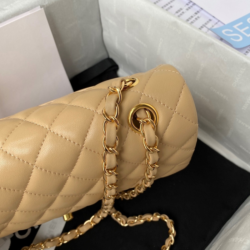 Ch*el medium lambskin gold classic flap bag beige