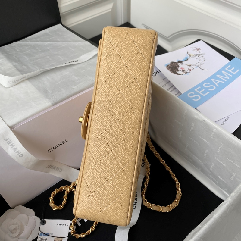 Ch*el medium caviar gold classic flap bag beige
