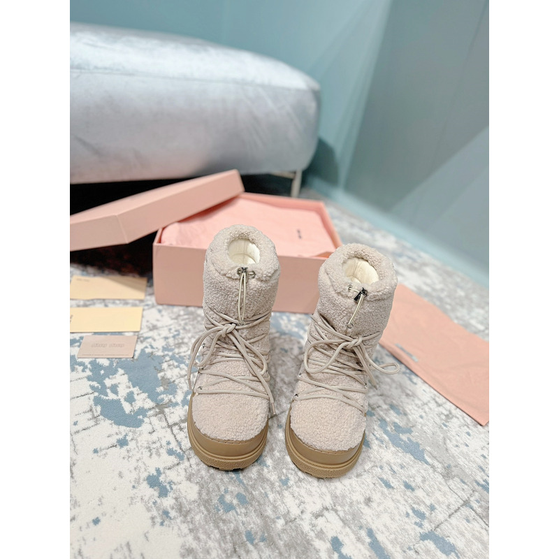 Miu Miu Logo Snow Boots Beige