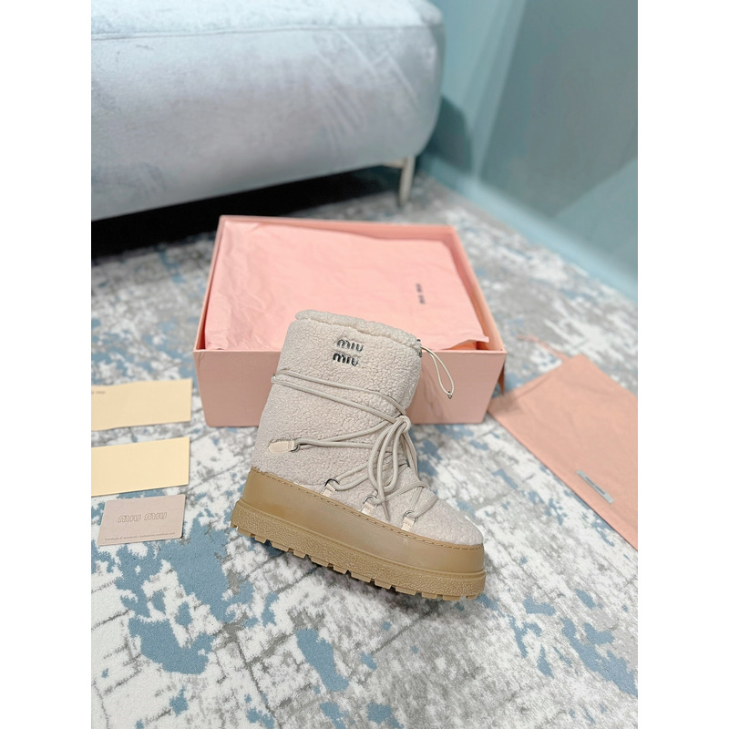 Miu Miu Logo Snow Boots Beige