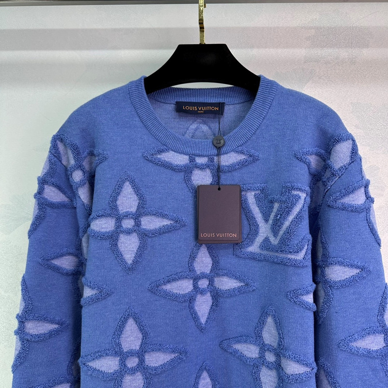 l**is V*t*n crewneck sweater jacquard logo knit blue