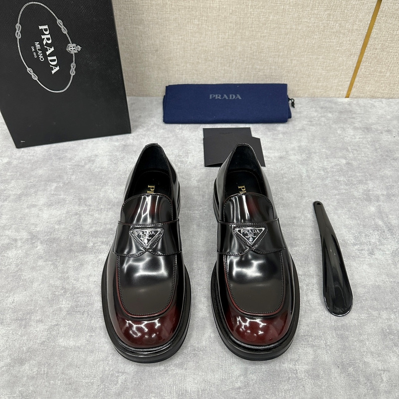 Pra*a chocolate brushed leather loafers black