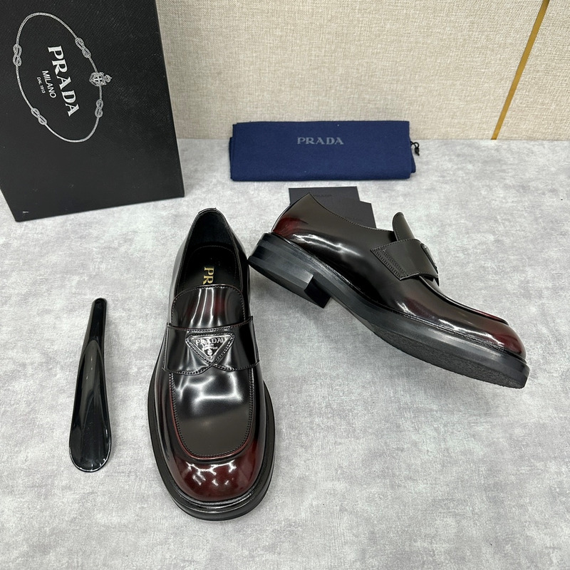 Pra*a chocolate brushed leather loafers black