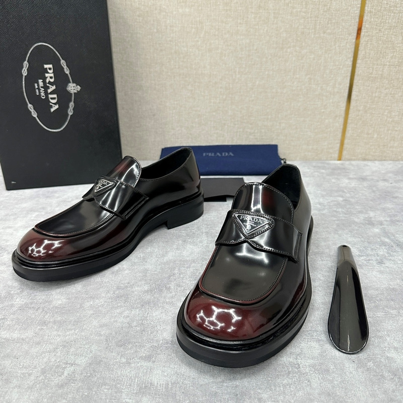 Pra*a chocolate brushed leather loafers black