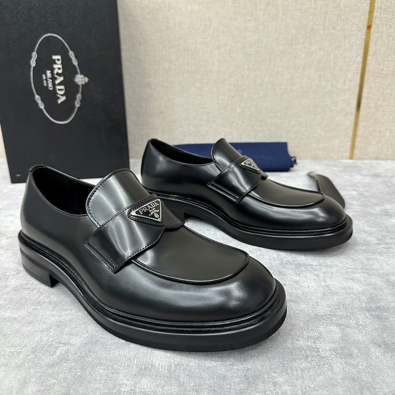 Pra*a chocolate brushed leather loafers black