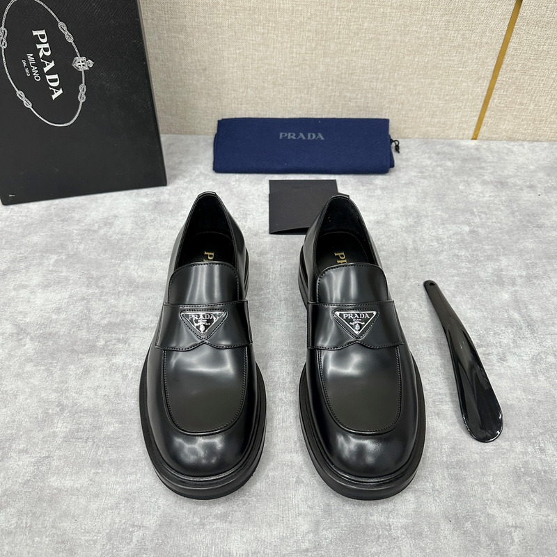 Pra*a chocolate brushed leather loafers black