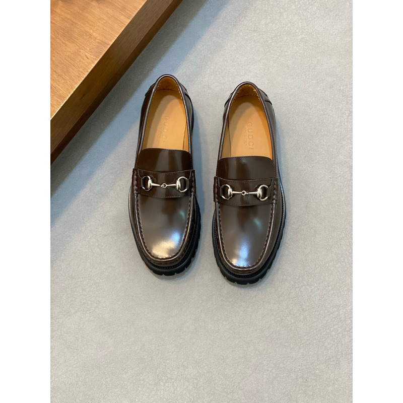 G*u*i logo loafer with horsebit dark brown