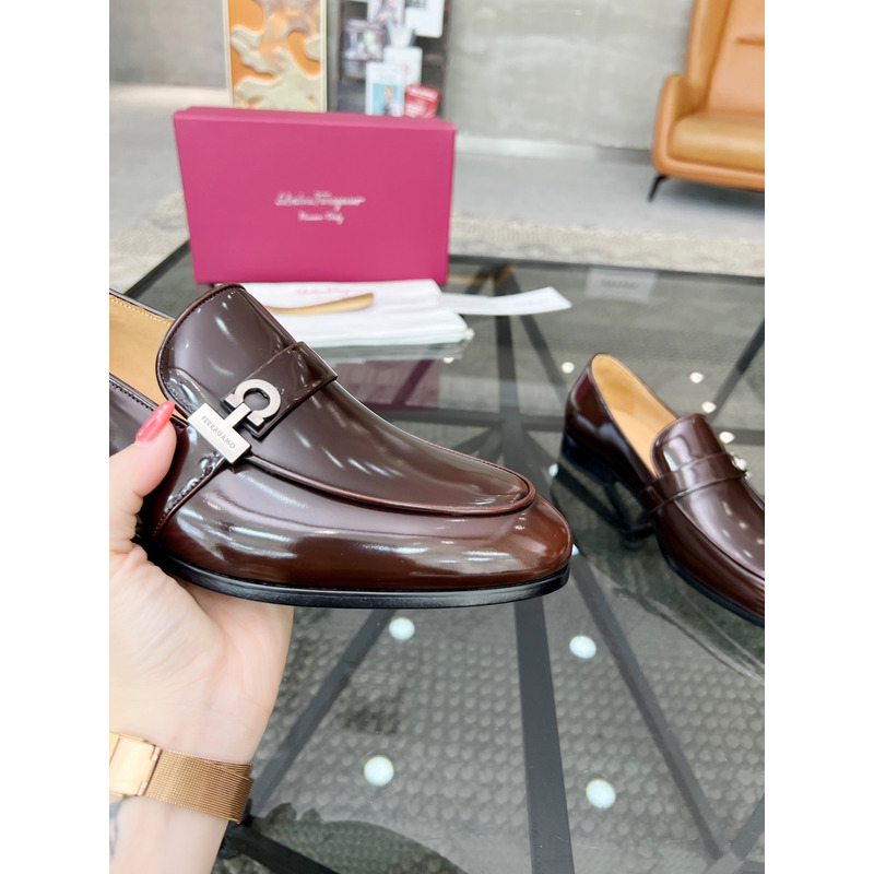 Ferragamo  Moccasin With Gancini Ornament Dark Brown