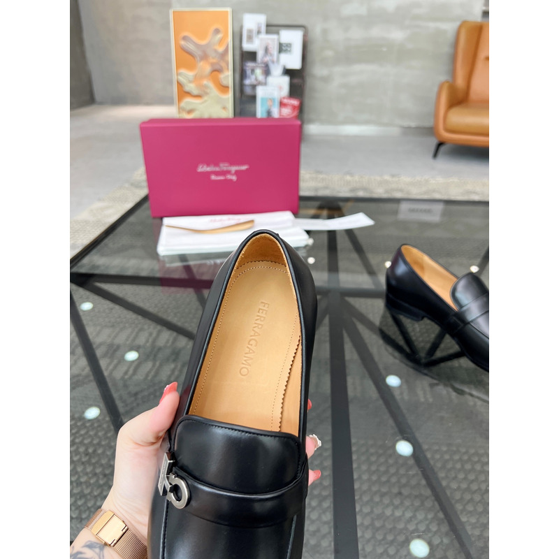 Ferragamo  Moccasin With Gancini Ornament Black