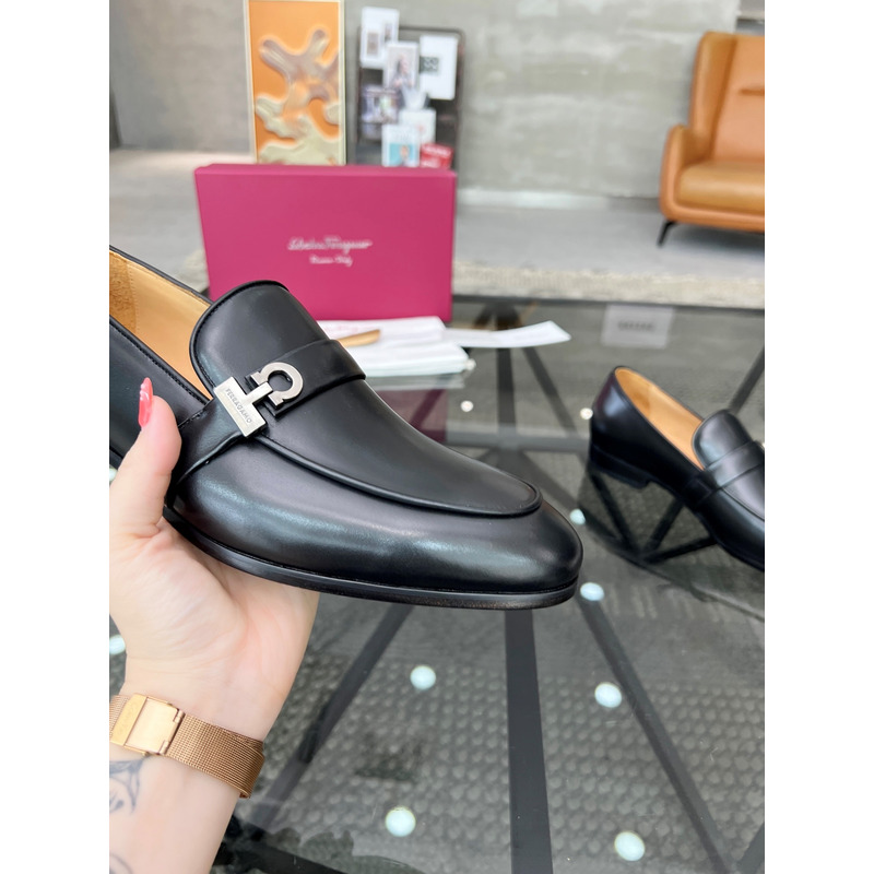 Ferragamo  Moccasin With Gancini Ornament Black