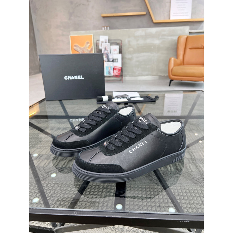 Ch*el calfskin sneakers black