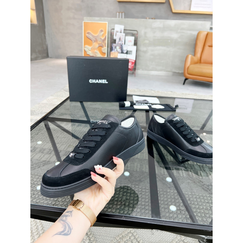 Ch*el calfskin sneakers black