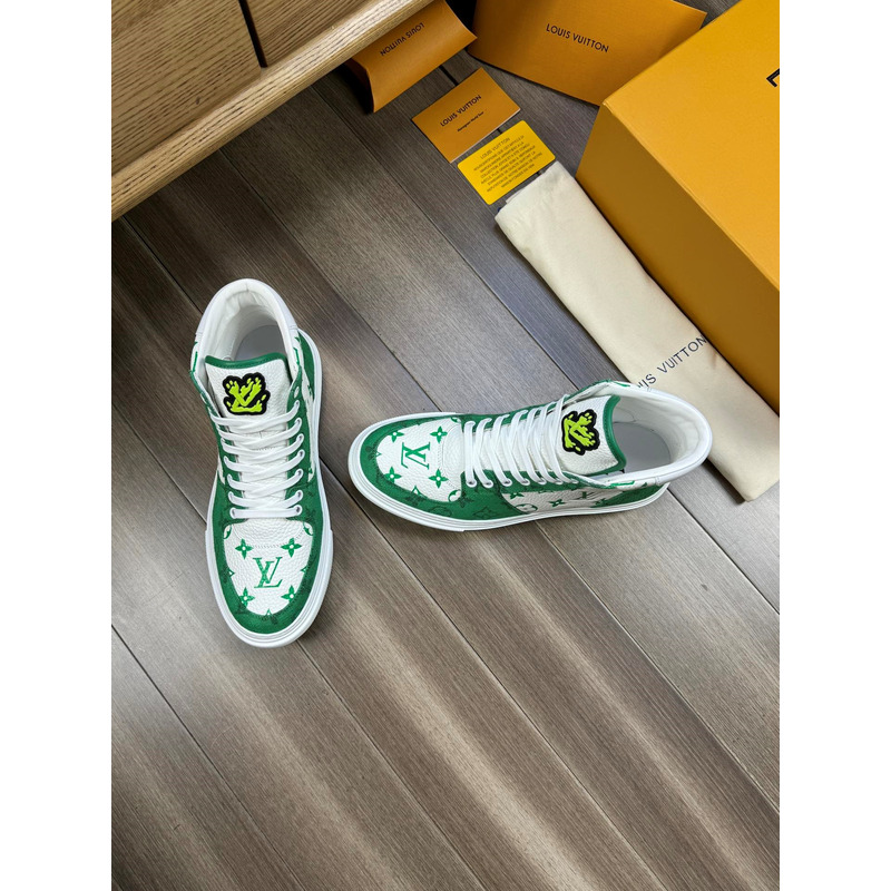 l**is V*t*n trainer high top monogram white and green
