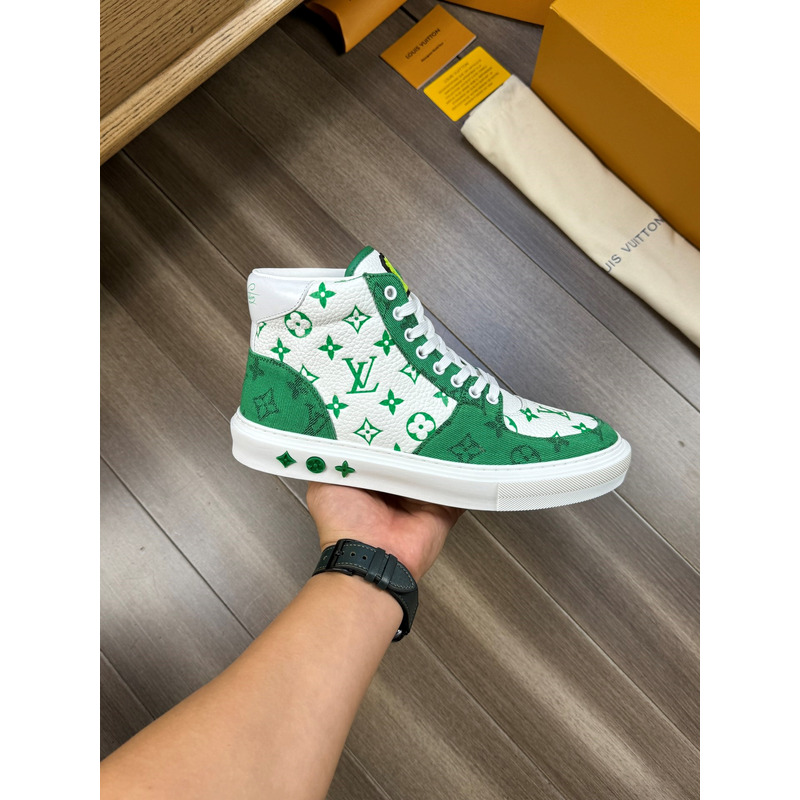 l**is V*t*n trainer high top monogram white and green