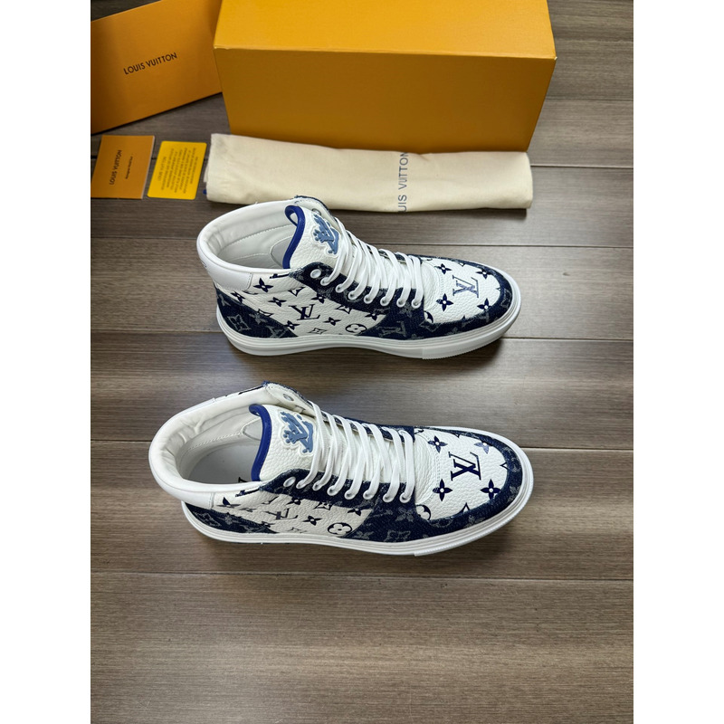 l**is V*t*n trainer high top monogram white and blue