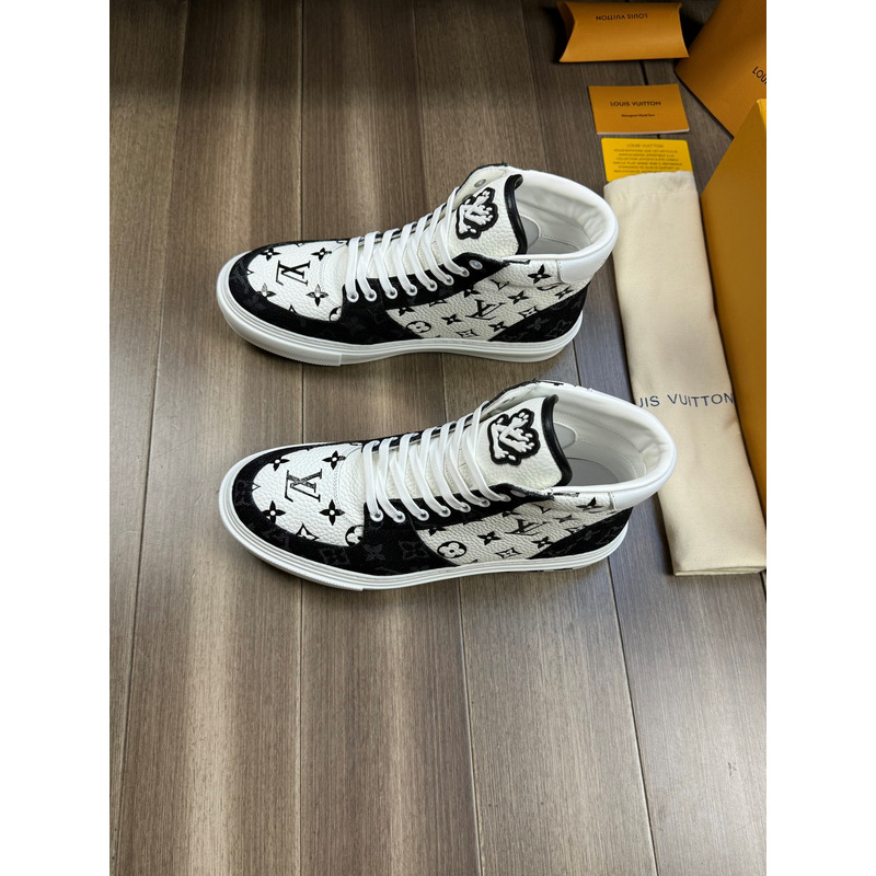 l**is V*t*n trainer high top monogram white and black