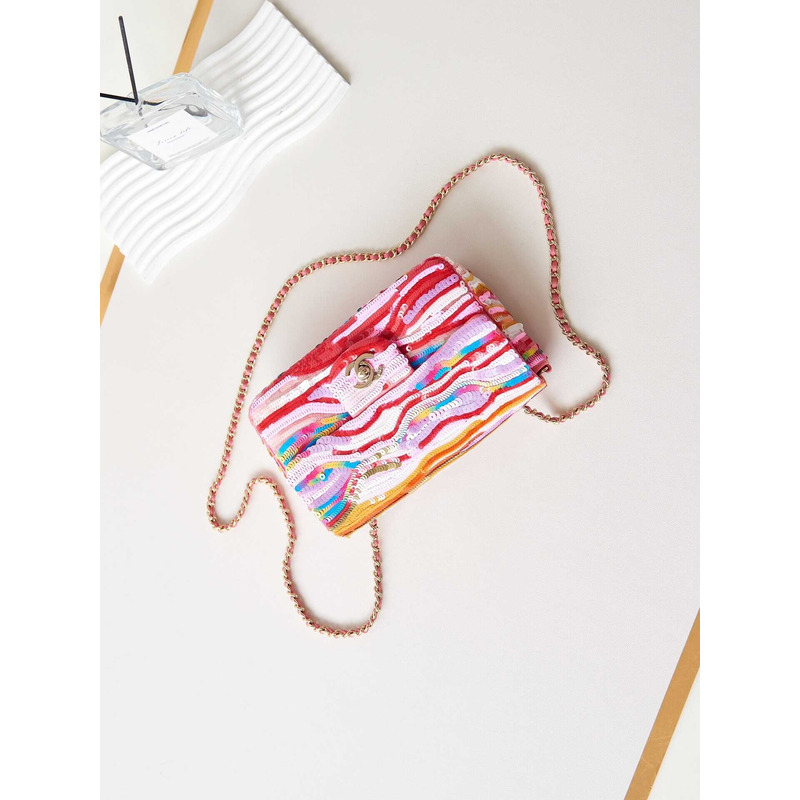 Ch*el mini flap bag symphony gradient beads pink