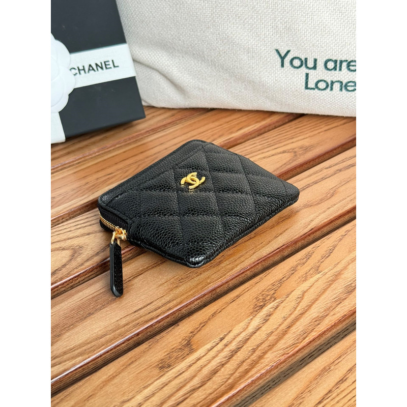 Ch*el classic zip coin purse calfskin black