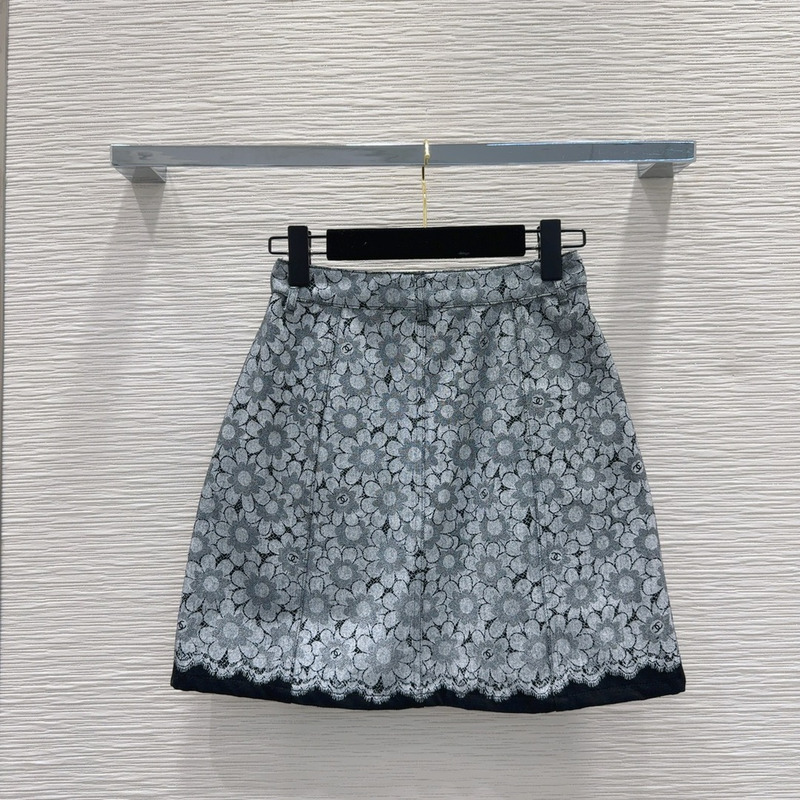 Ch*el skirt layered collage printed denim