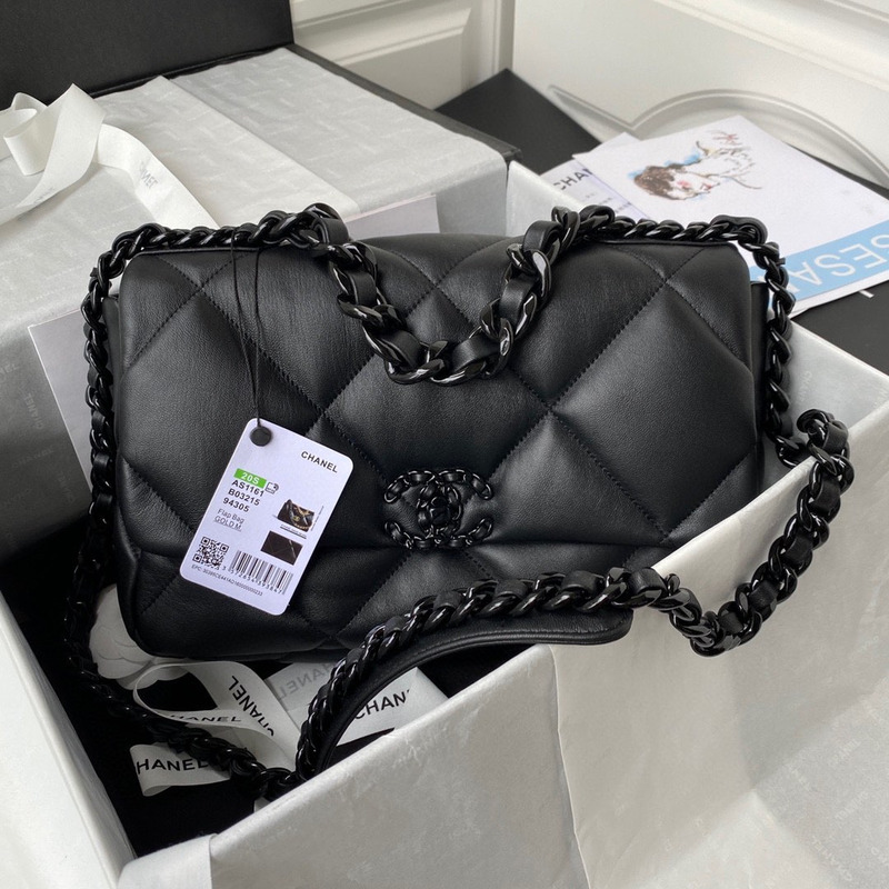 Ch*el 19 bag lambskin quilted so black large