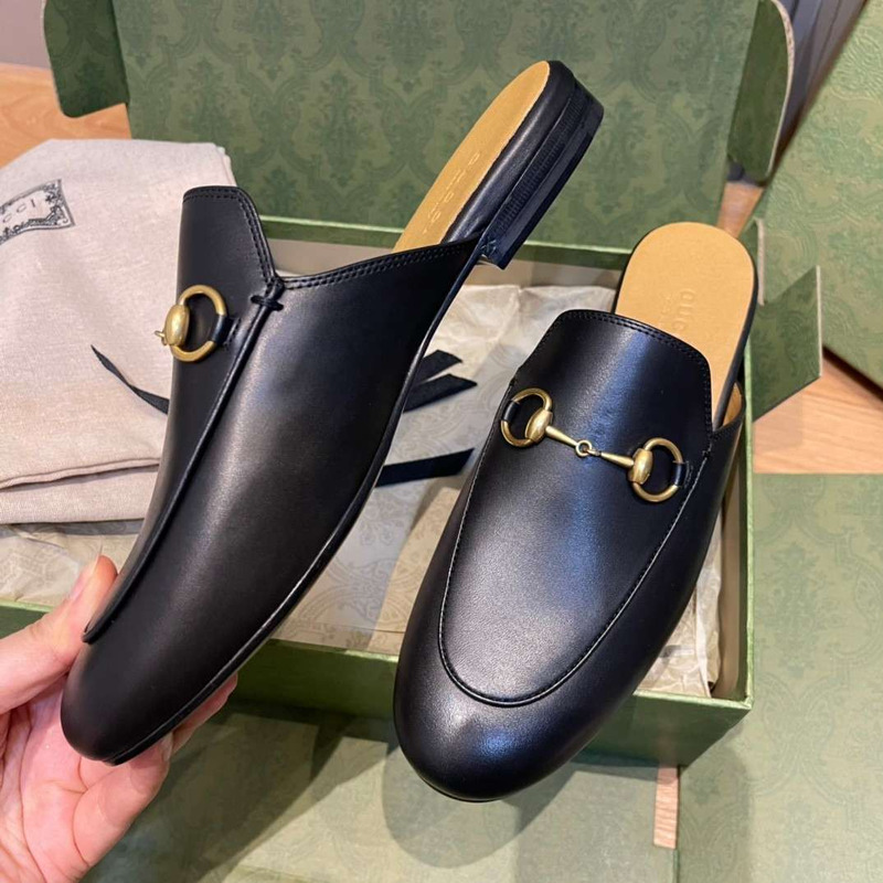 G*u*i horsebit leather backless loafers