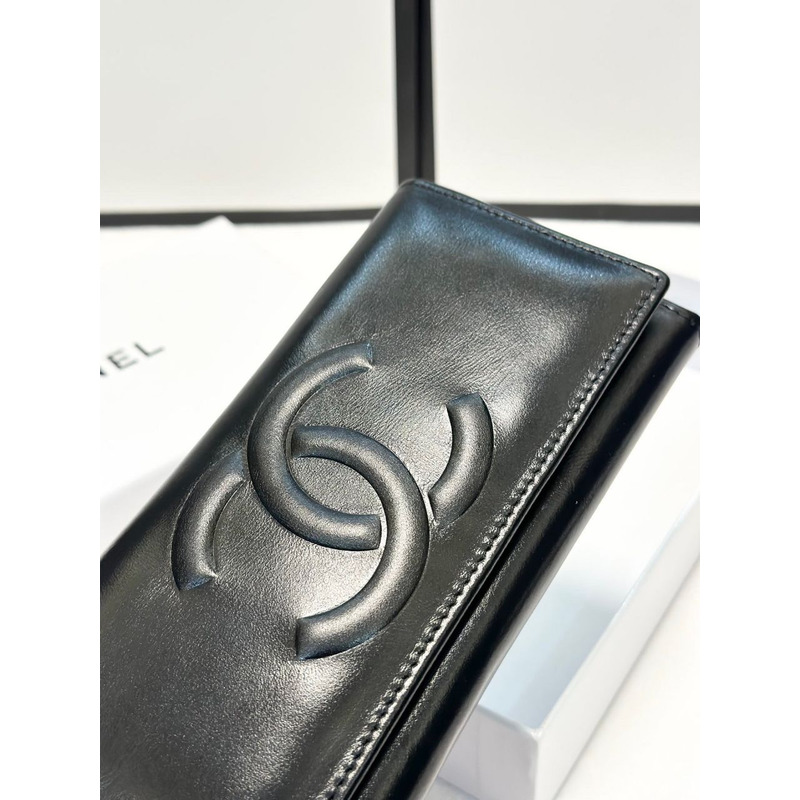 Ch*el cc long bifold wallet black