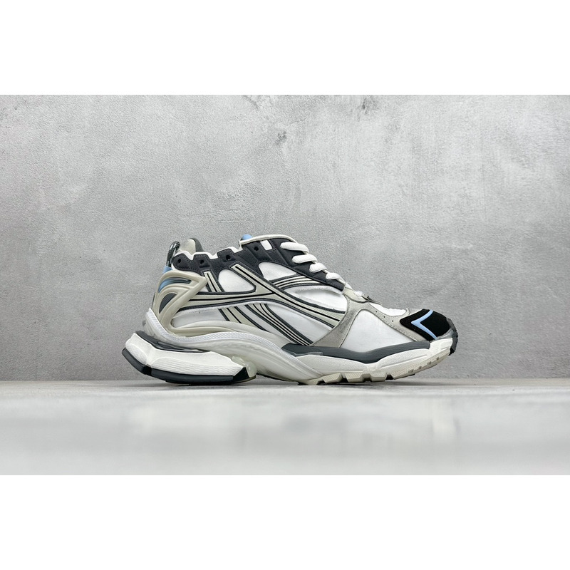 Ba*len*cia*ga nylon and suede-like fabric runner sneaker in grey white and black