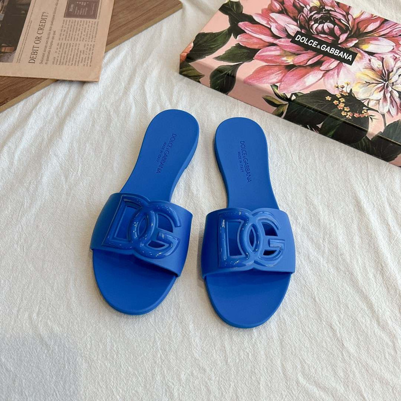 Dolce  Gabbana Dg Logo Rubber Slippers Blue