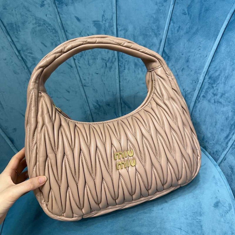Miu Miu Wander Matelasse Nappa Leather Half Moon Brownish