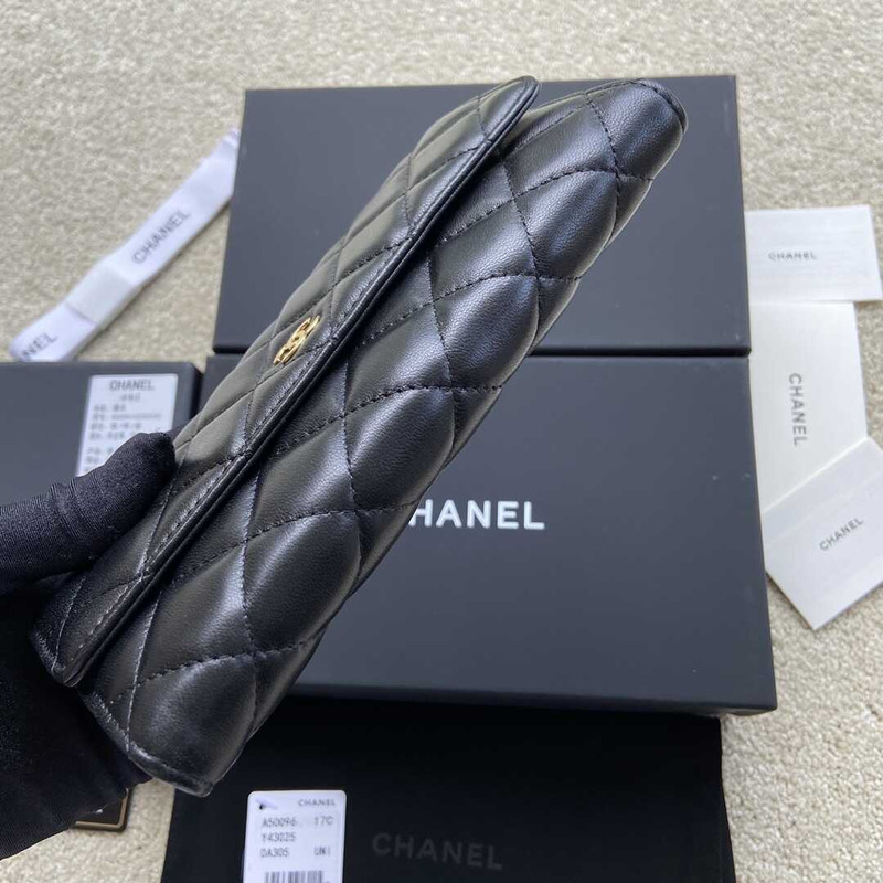 Ch*el quilted leather long wallet black