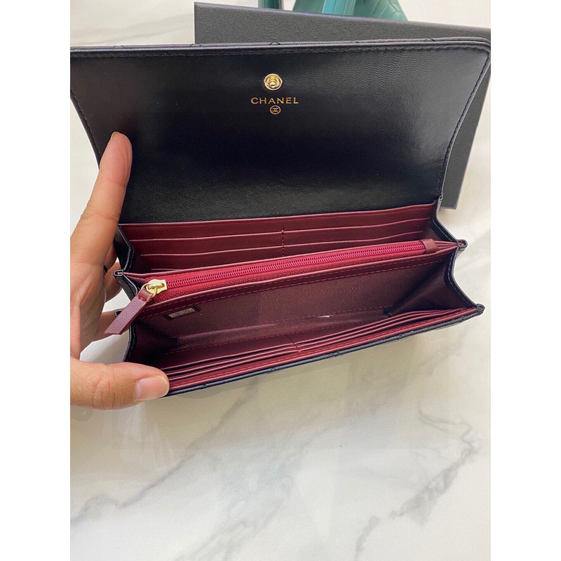 Ch*el quilted leather long wallet black