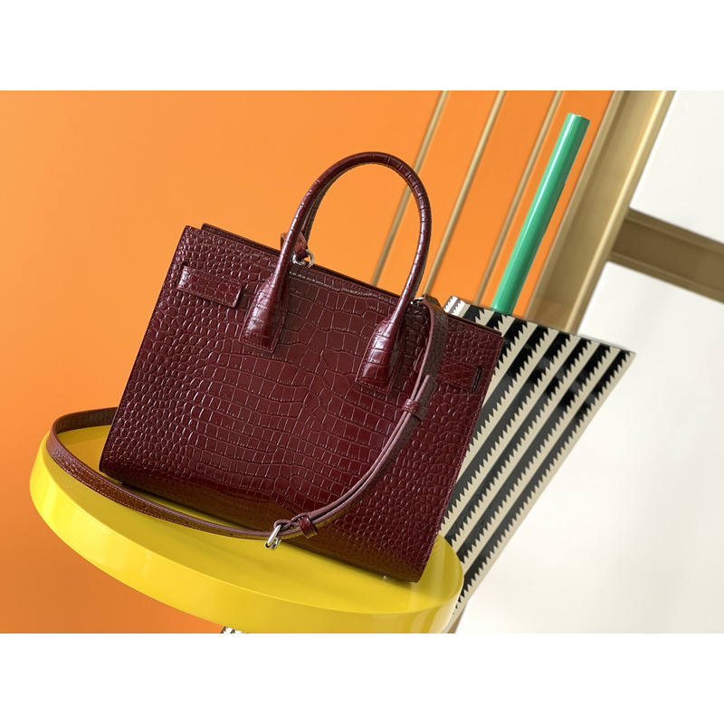 Saint Laurent Sac De Jour In Crocodile Embossed Leather Nano