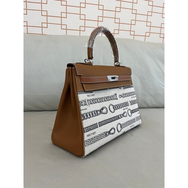 H**mes kelly 25 retourne toile de camp dechainee veau barenia brown