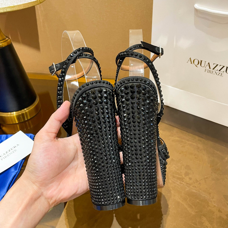 Aquazzura Sinner Crystal Plateau Satin Sandals Black