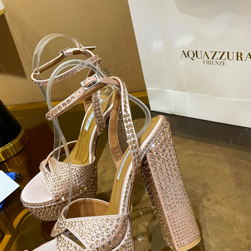 Aquazzura Sinner Crystal Plateau Sandals Nude
