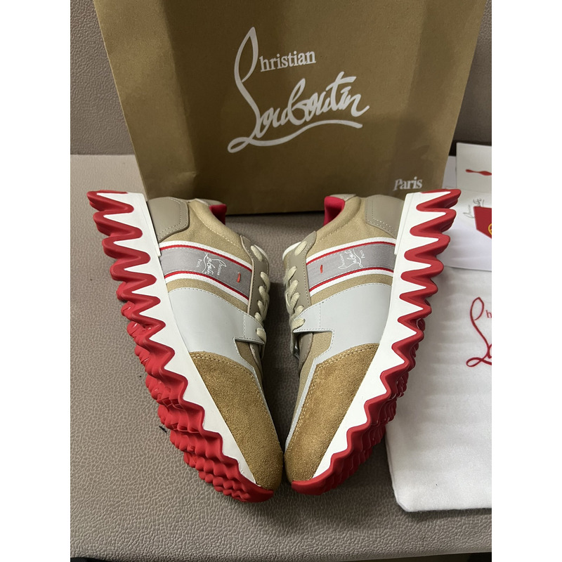 Ch**an louboutin nastroshark olona canva and calf leather men sneaker brown