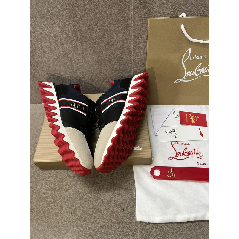 Ch**an louboutin nastroshark olona canva and calf leather men sneakers navy